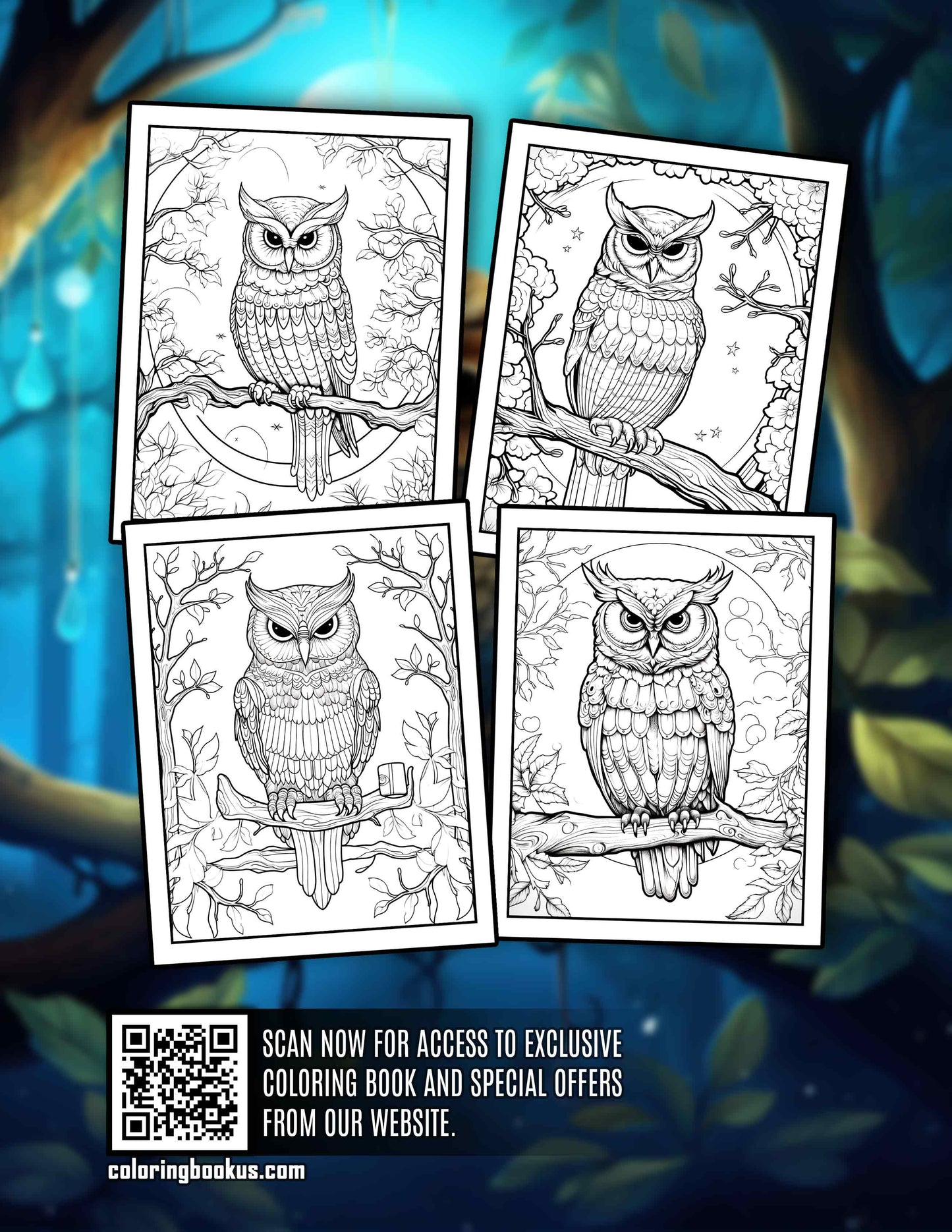 Night Owl 30 Pages Printable Coloring Book