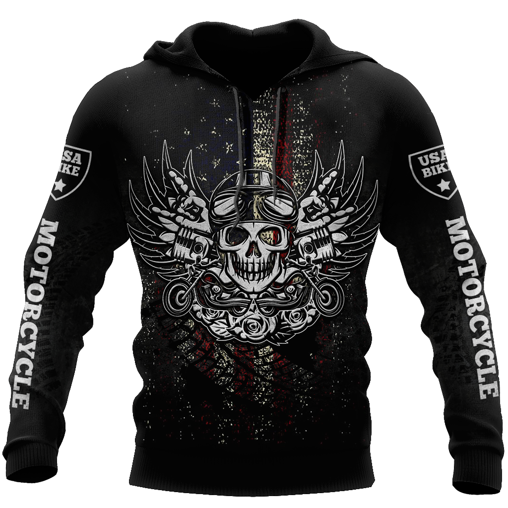 Unisex Hoodie All Over Print Skull Gifts Awesome Skull Motorbike Combo Unisex Hoodie