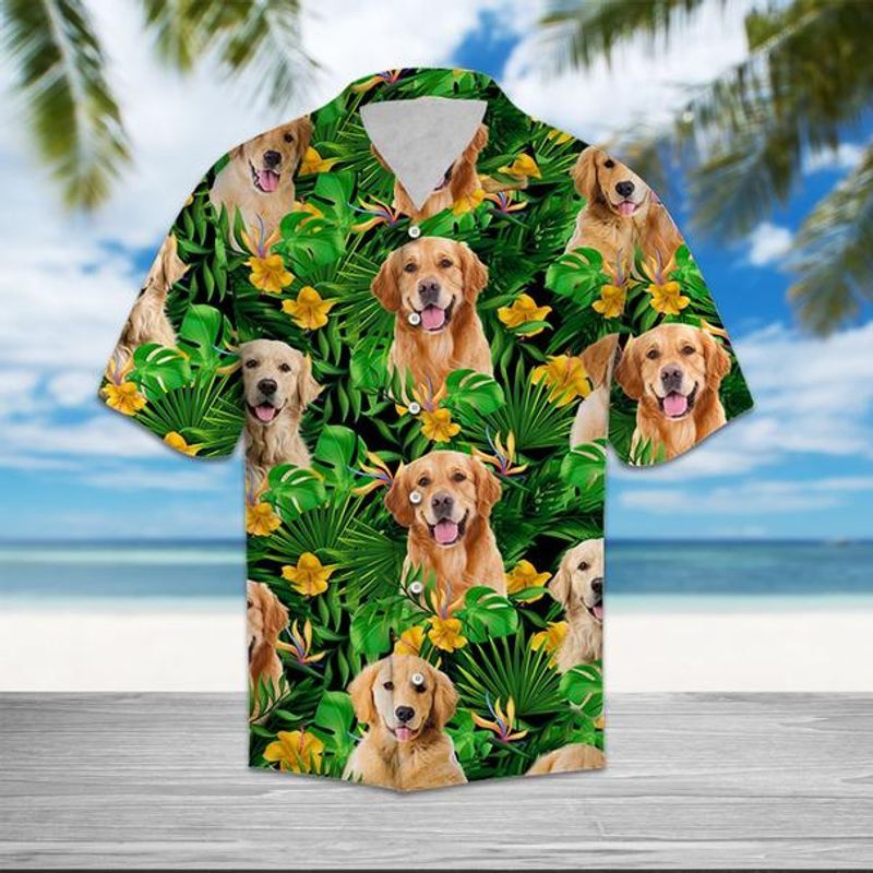 Golden Retriever Wild Flower Green Nice Design Unisex Hawaiian Shirt For Men And Women Dhc17063993