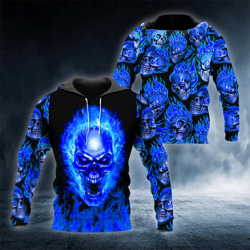 Head Blue Ghost Skull 3D All Over Printed US Unisex Size Hoodie