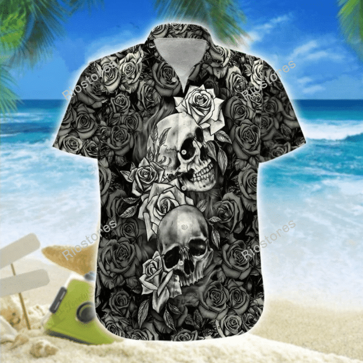 Black And White Skull Rose Black Unique Design Unisex Hawaiian Shirt For Men And Women Dhc17063861