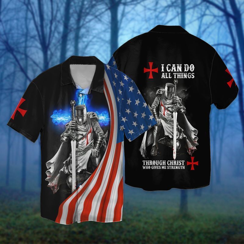 4th Of July American Flag Knight Templar I Can Do All Things Through Christ Who Gives Me Strength Graphic Print Short Sleeve