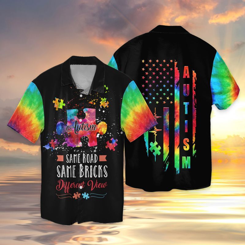 4th Of July Independence Day American Autism Same Road Same Bricks Different View Graphic Print Short Sleeve