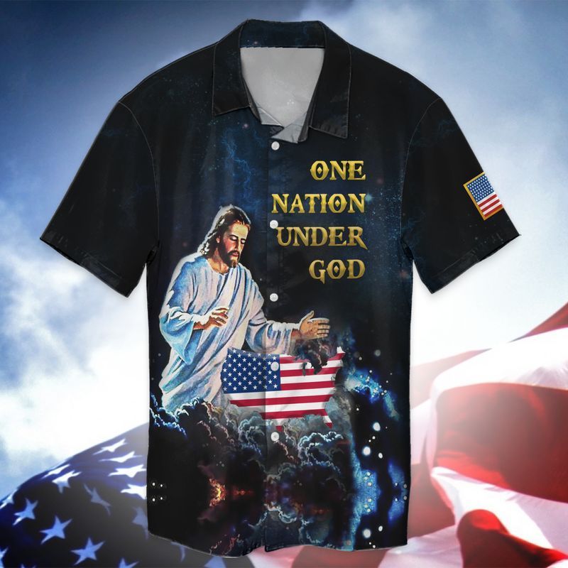 4th Of July Independence Day American Jesus One Nation Under God Graphic Print Short Sleeve