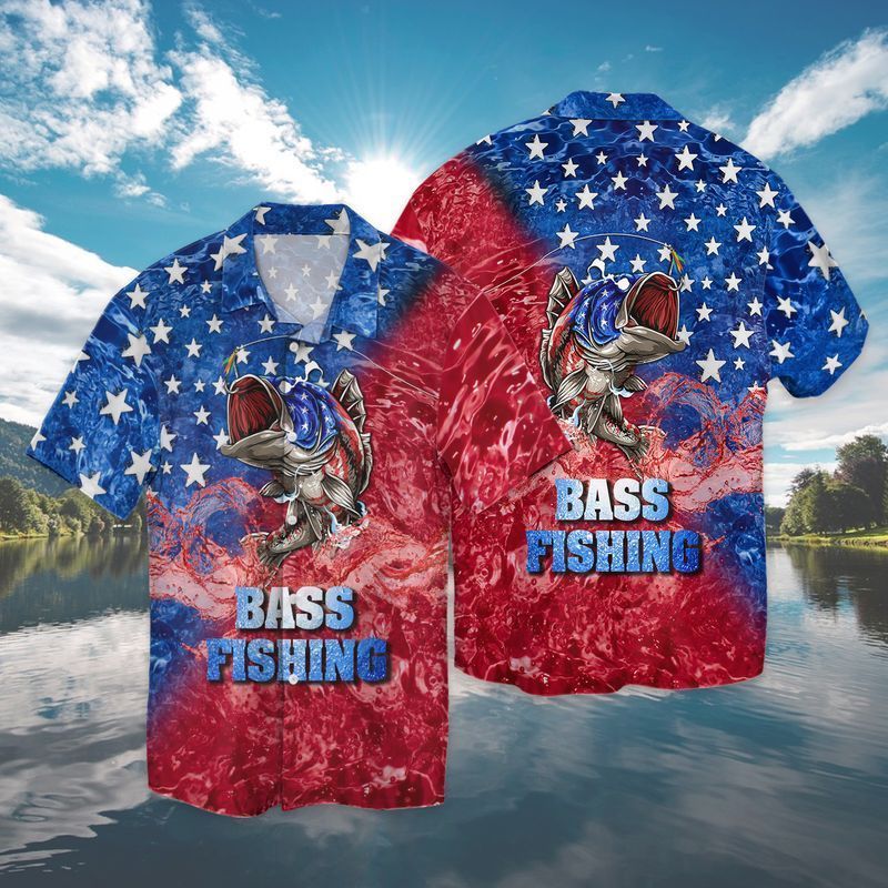4th Of July Independence Day Bass Fishing American Flag For men And Women Graphic Print Short Sleeve