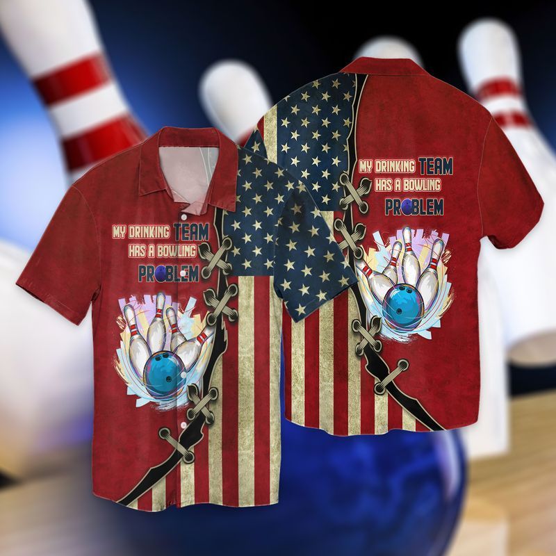 4th Of July Independence Day Bowling My Drinking Team has Bowling Problem For Men And Women Graphic Print Short Sleeve