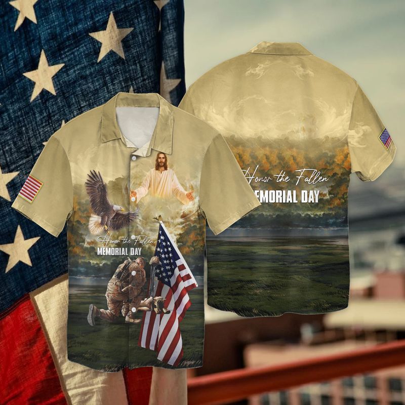 4th Of July Independence Day Memorial Day Eagle And Jesus Honor The Fallen Graphic Print Short Sleeve
