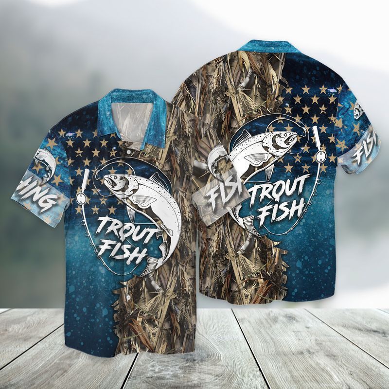 4th Of July Independence Day trout Fishing For Men And Women Graphic Print Short Sleeve