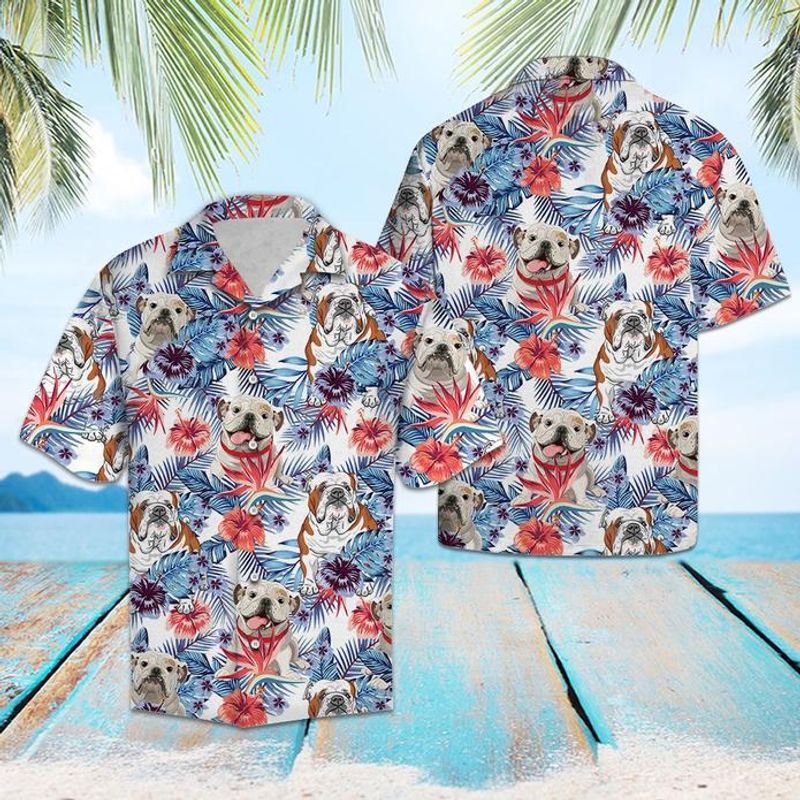 Bulldog Hibiscus Flower White Nice Design Unisex Hawaiian Shirt For Men And Women Dhc17064038