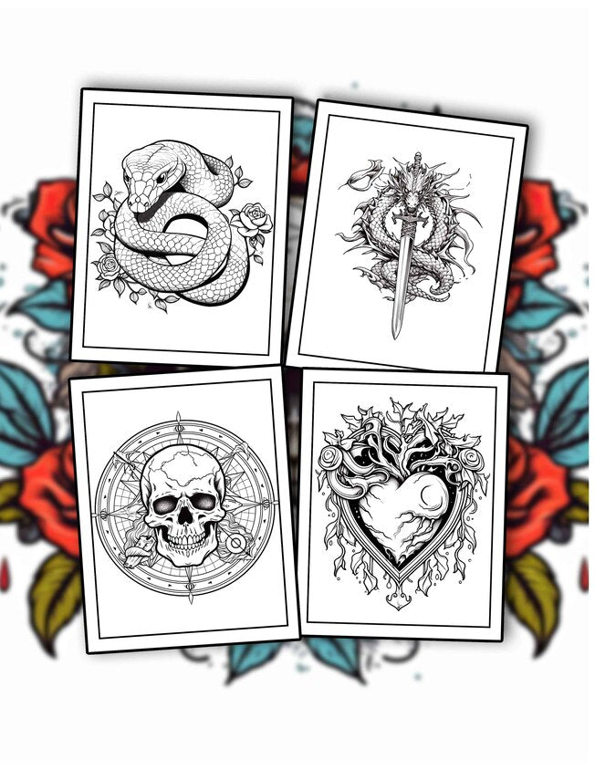 Tattoos Coloring Book 30 Pages Printable Coloring Book