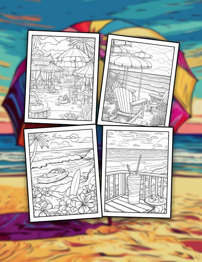 Beach Vibes 30 Pages Printable Coloring Book