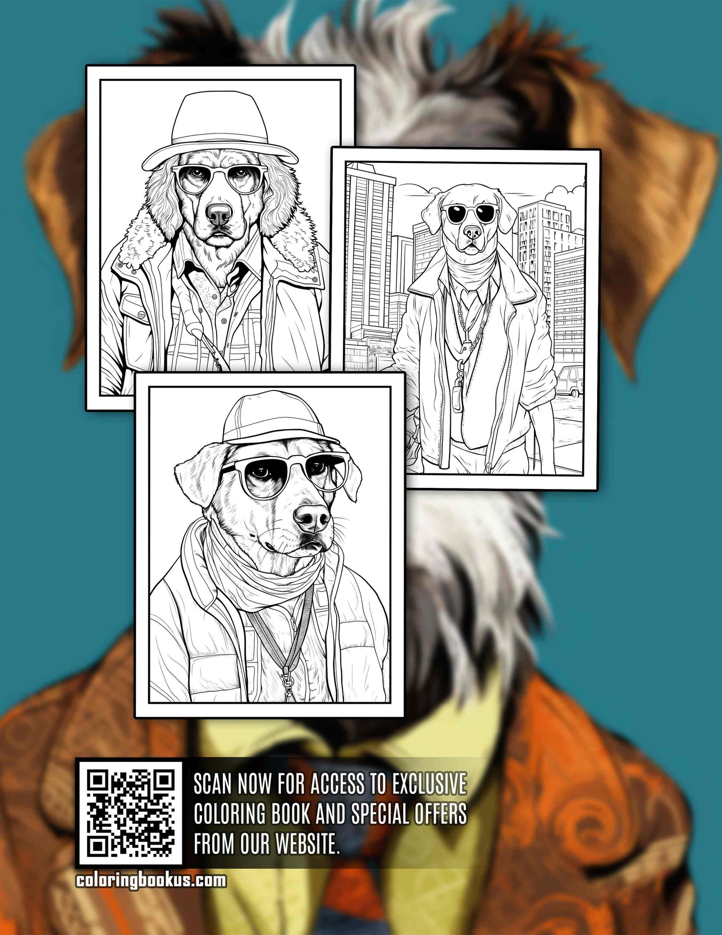 Fashionable Modern Dog 30 Pages Printable Coloring Book