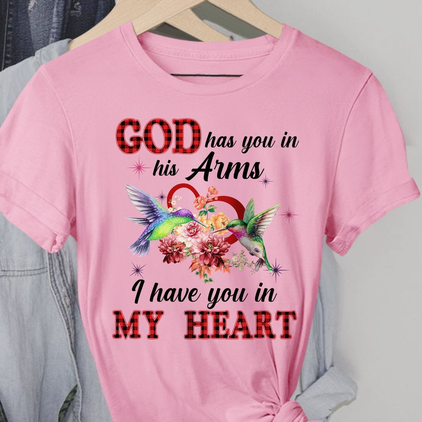 Hummingbird couple, heart shape, God has you in his arm, I have you in my heart - Heaven Apparel