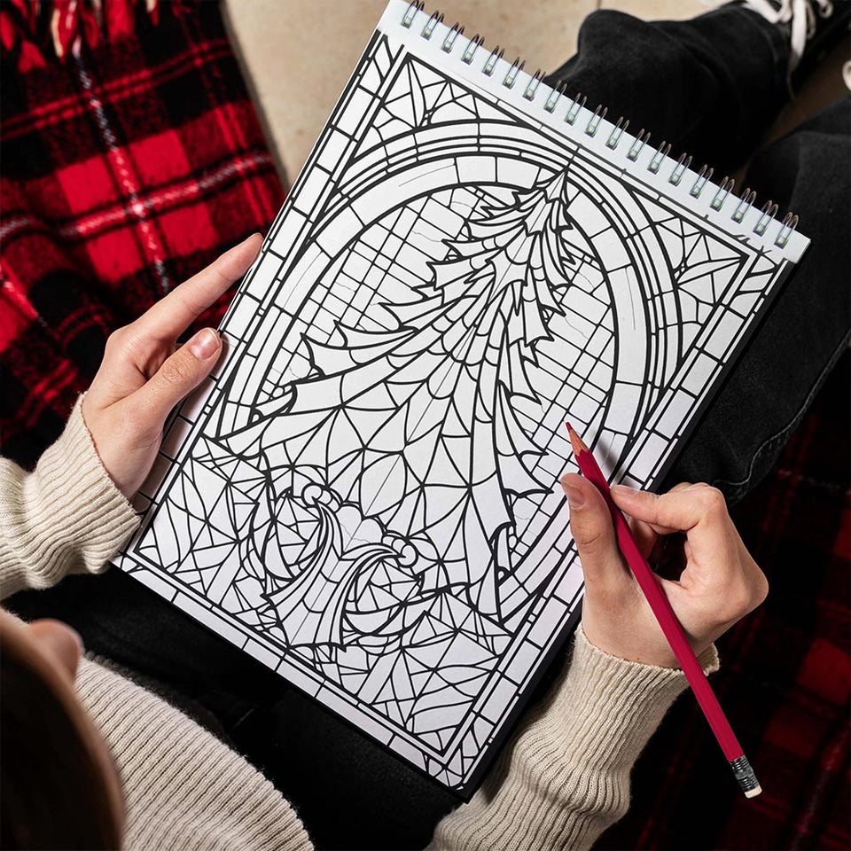 LBKHOUSE Christmas Stained Glass Spiral Bound Coloring Book for Adult