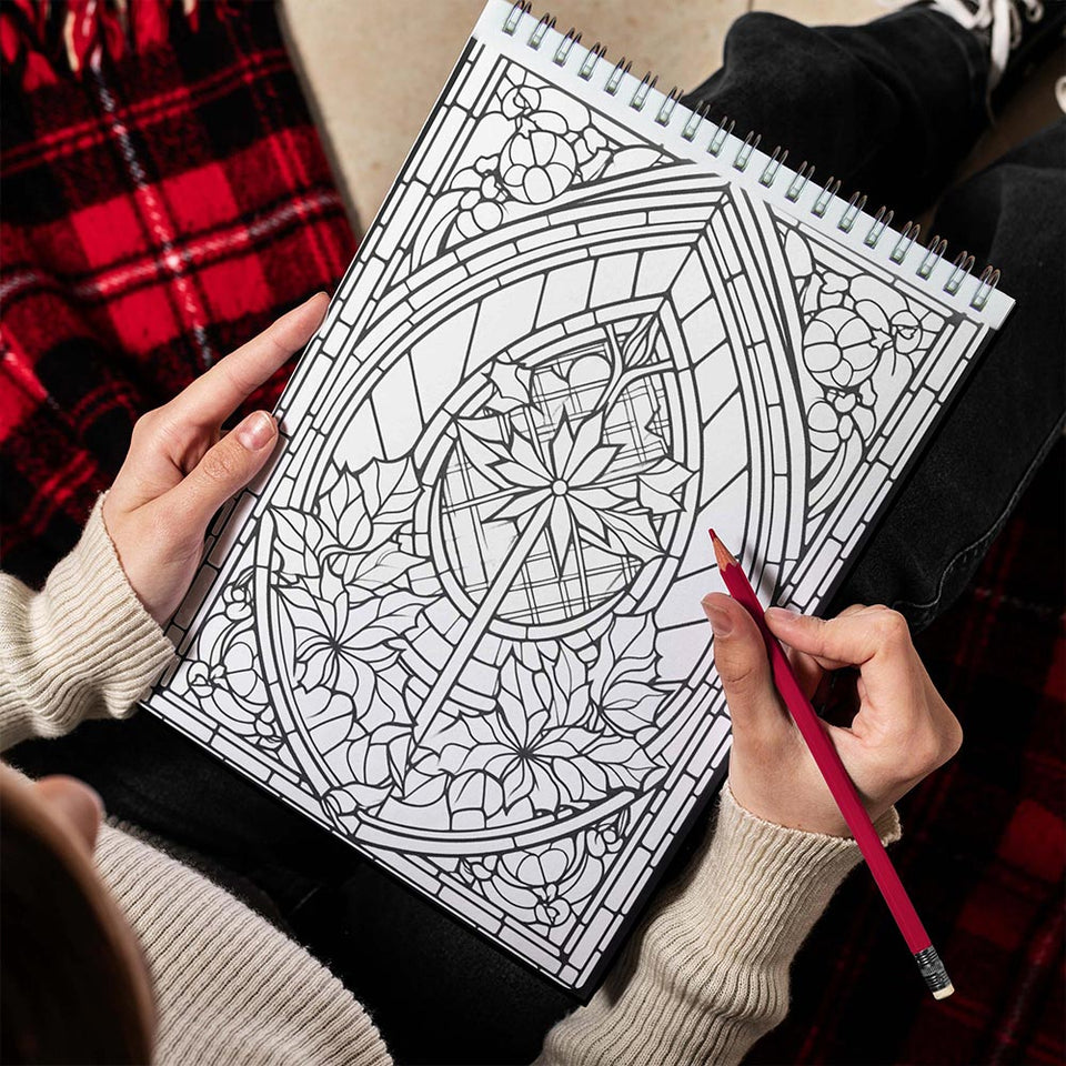 LBKHOUSE Christmas Stained Glass Spiral Bound Coloring Book for Adult