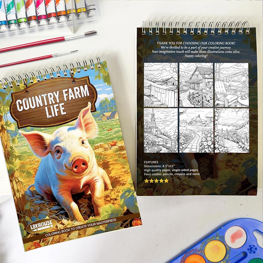 LBKHOUSE Country Farm Life Spiral Coloring Book for Adult