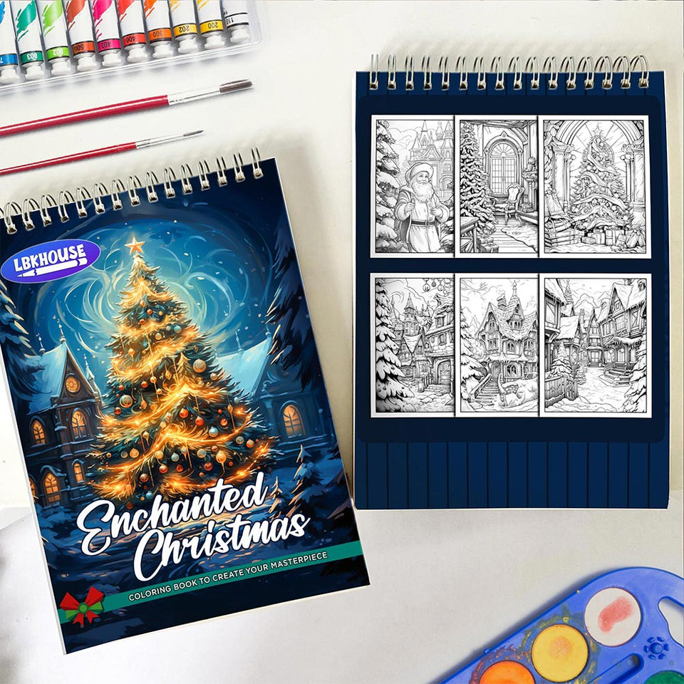 LBKHOUSE Enchanted Christmas Spiral Bound Coloring Book for Adults