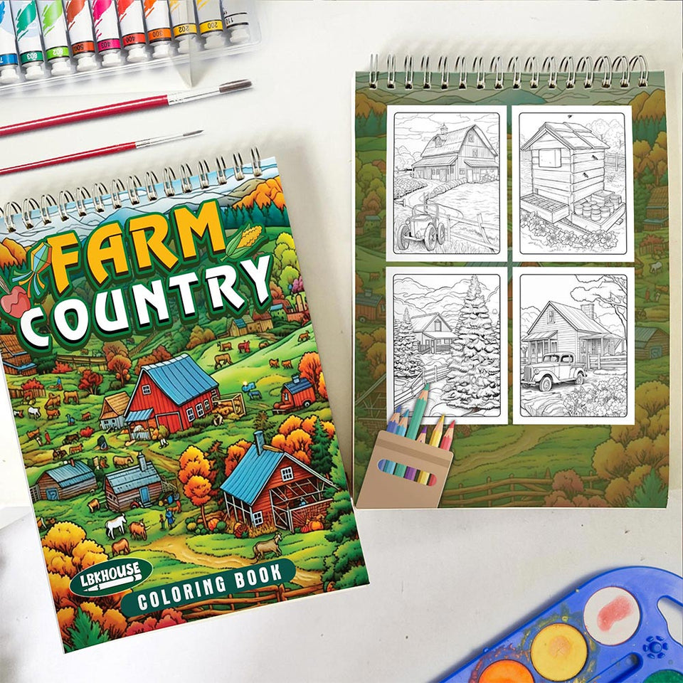 LBKHOUSE Farm Country Spiral Coloring Book for Adult