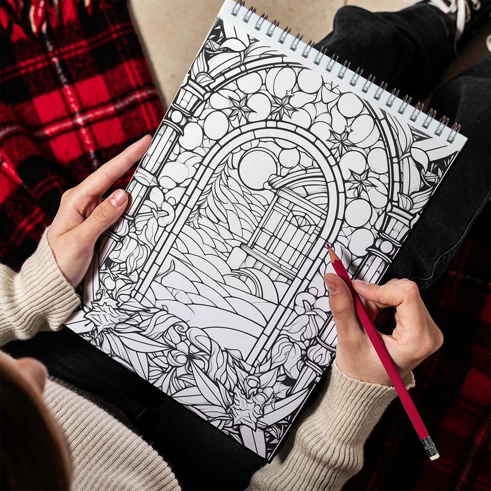 LBKHOUSE Stained Glass Christmas Spiral Bound  Coloring Book for Adults