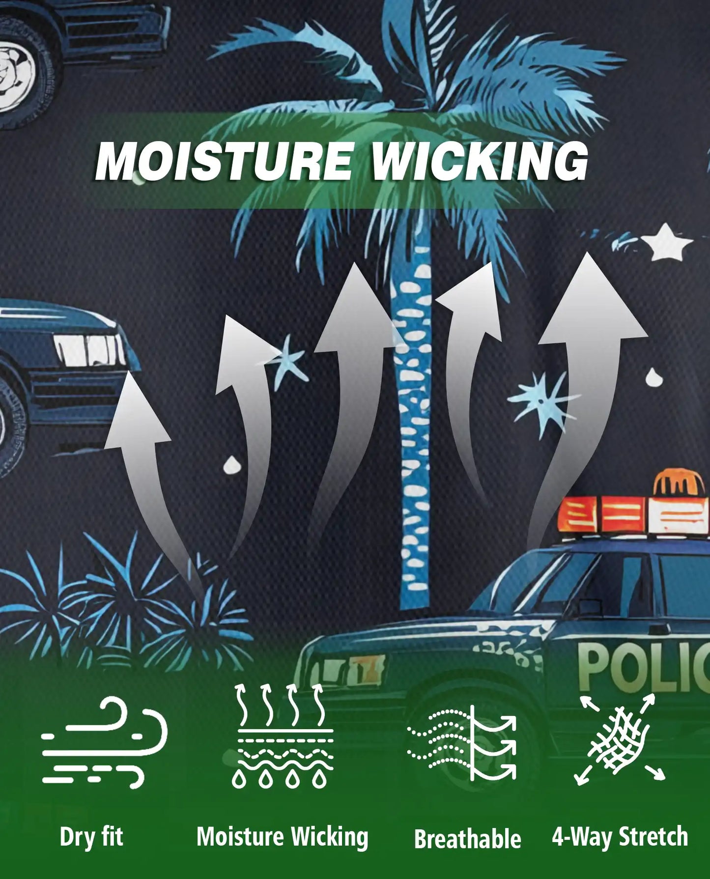 Police Car Polo Shirt – Tropical Night Patrol 3D Graphic | Azhobbyshop