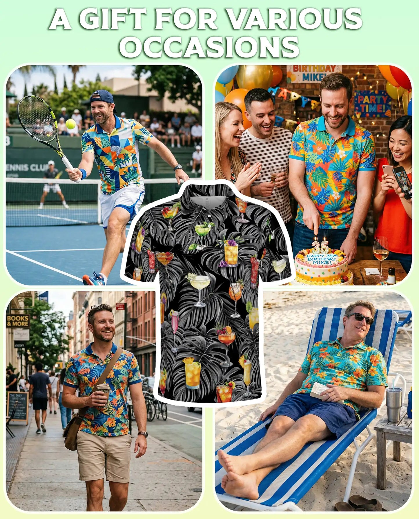 Cocktail Hawaiian 3D Polo Shirt for Men – Tropical Drink Party Style | Azhobbyshop
