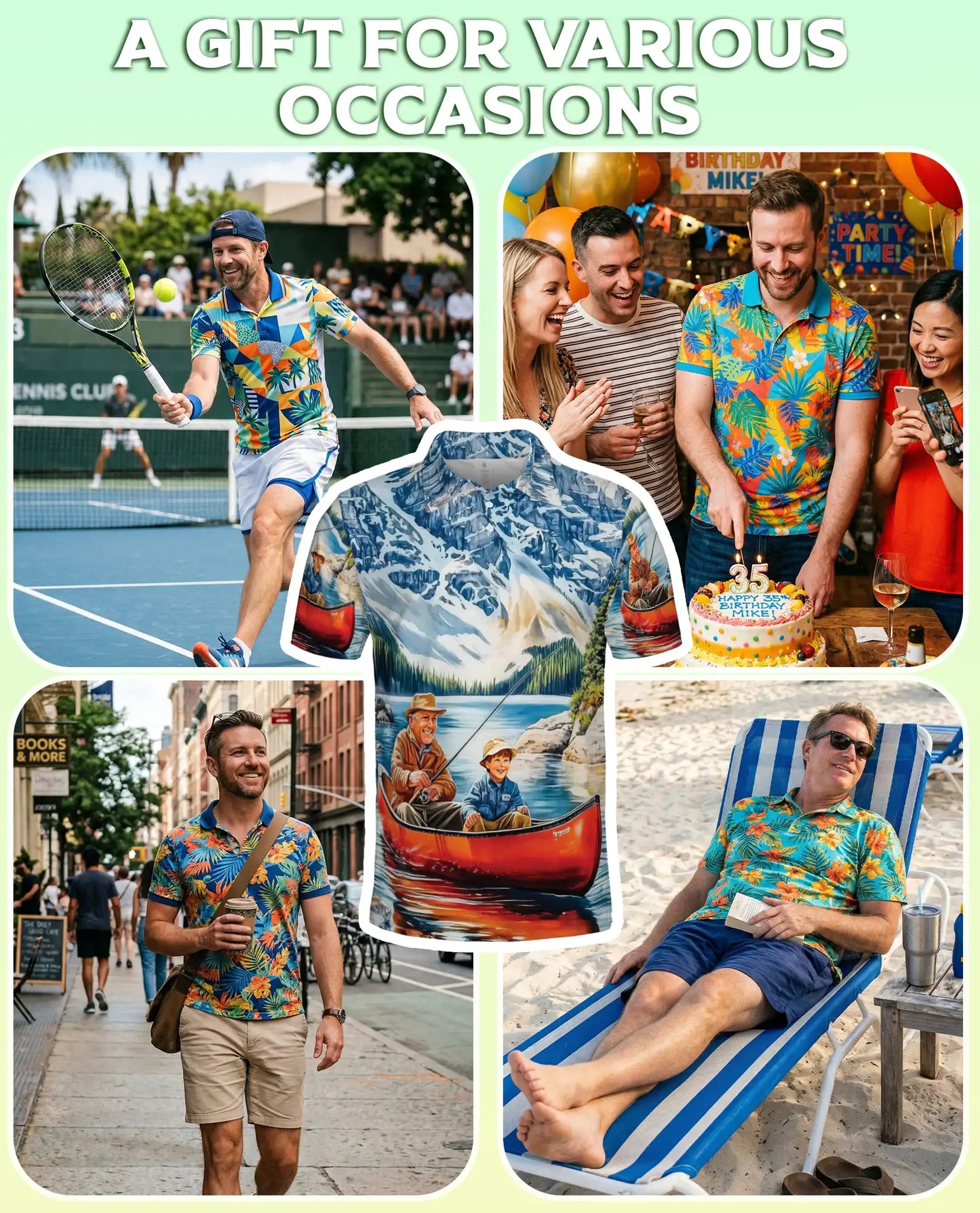 Fishing Canoe 3D Polo Shirt for Men – Mountain Lake Outdoor Style | Azhobbyshop