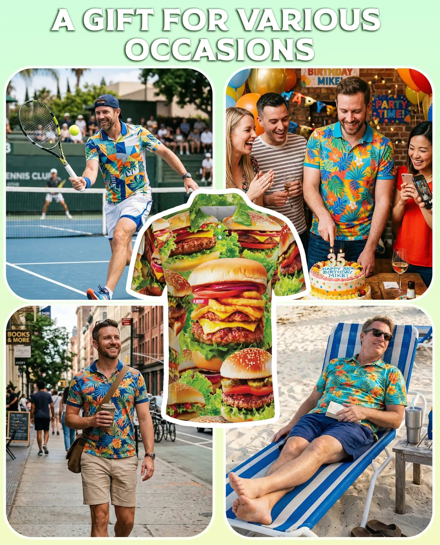 Burger 3D Polo Shirt for Men – Funny Fast Food Style | Azhobbyshop