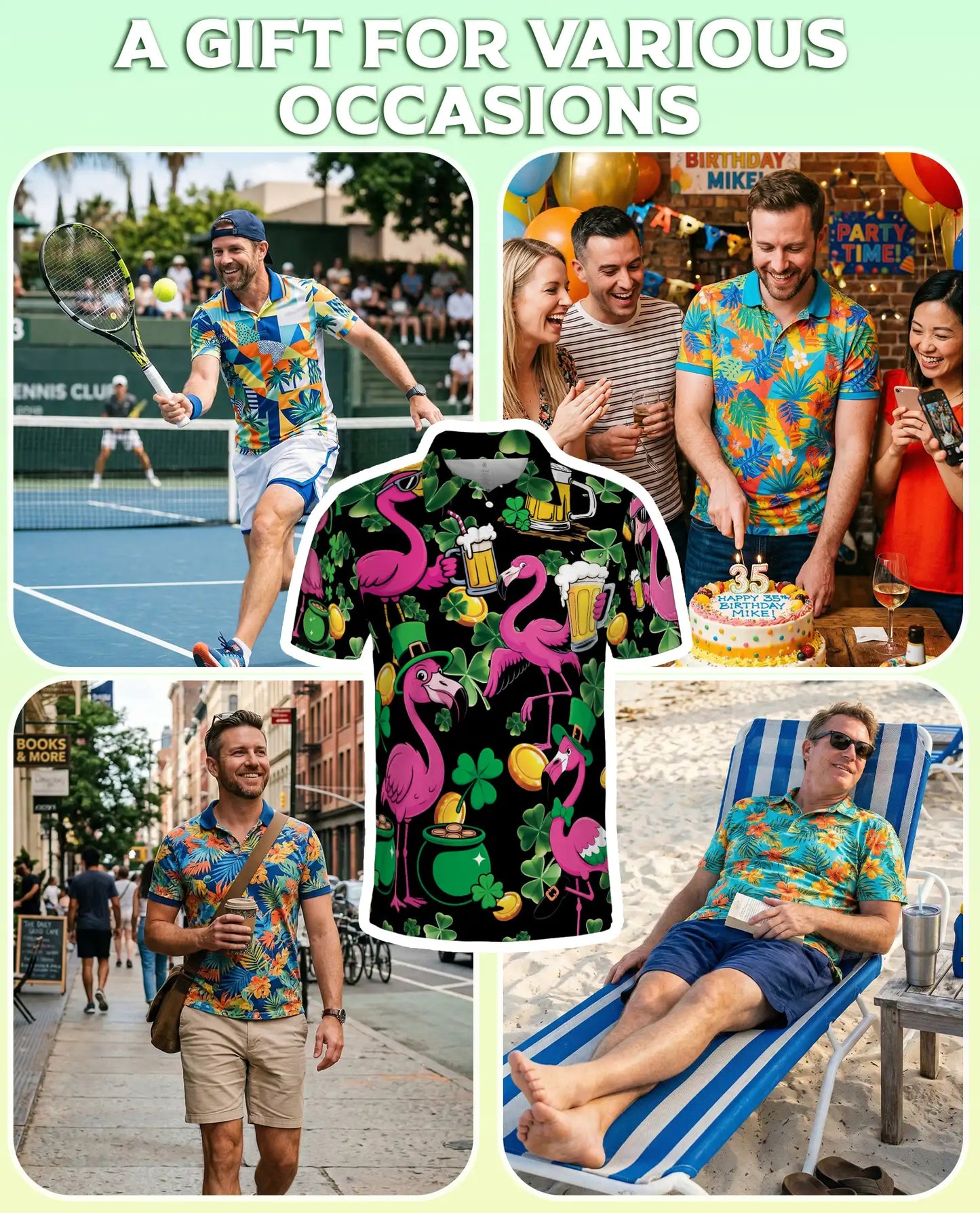 St Patrick Flamingo 3D Polo Shirt for Men – Funny Irish Beer Party Style | Azhobbyshop