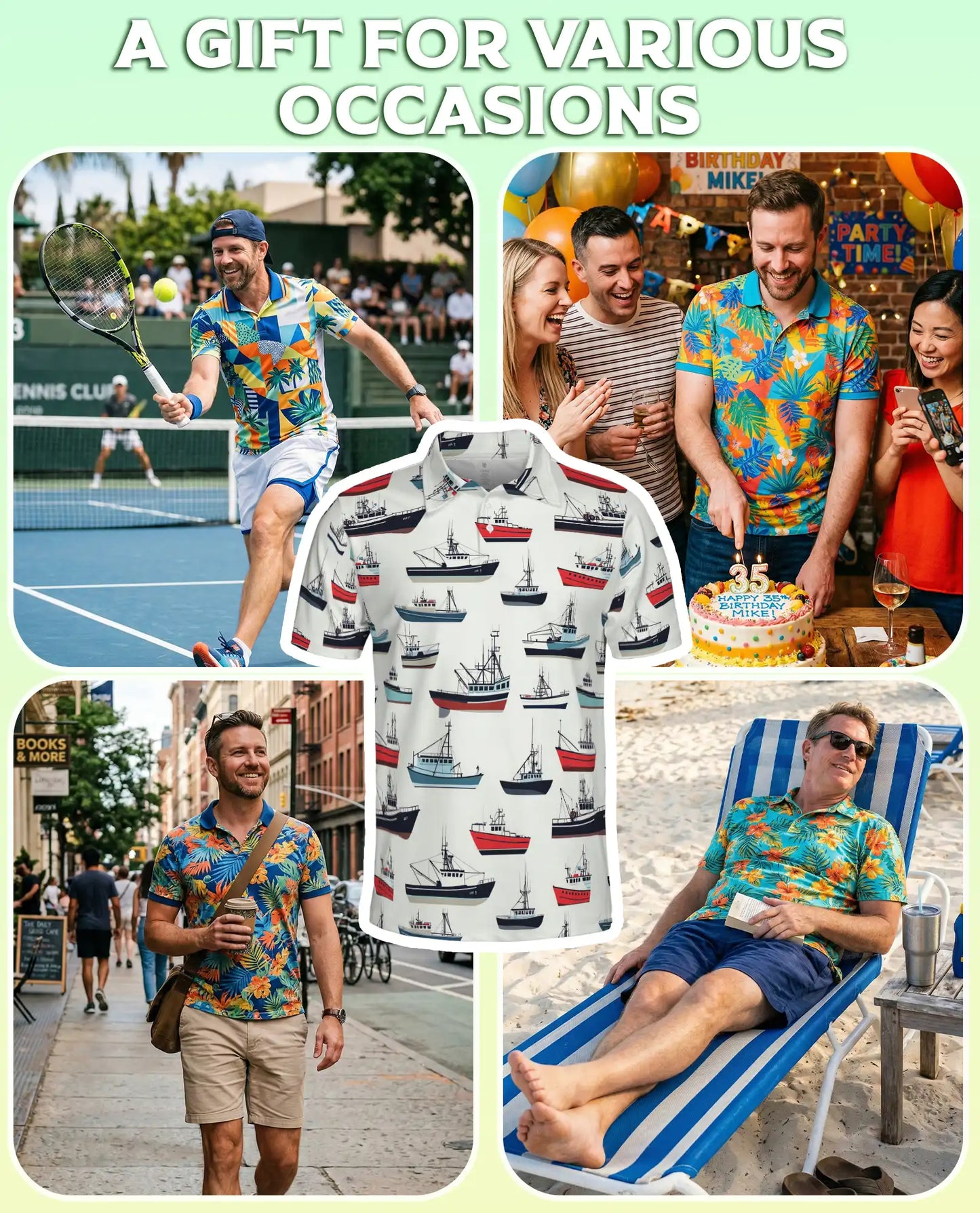 Fishing Boat 3D Polo Shirt for Men – Nautical Ocean Coastal Style | Azhobbyshop