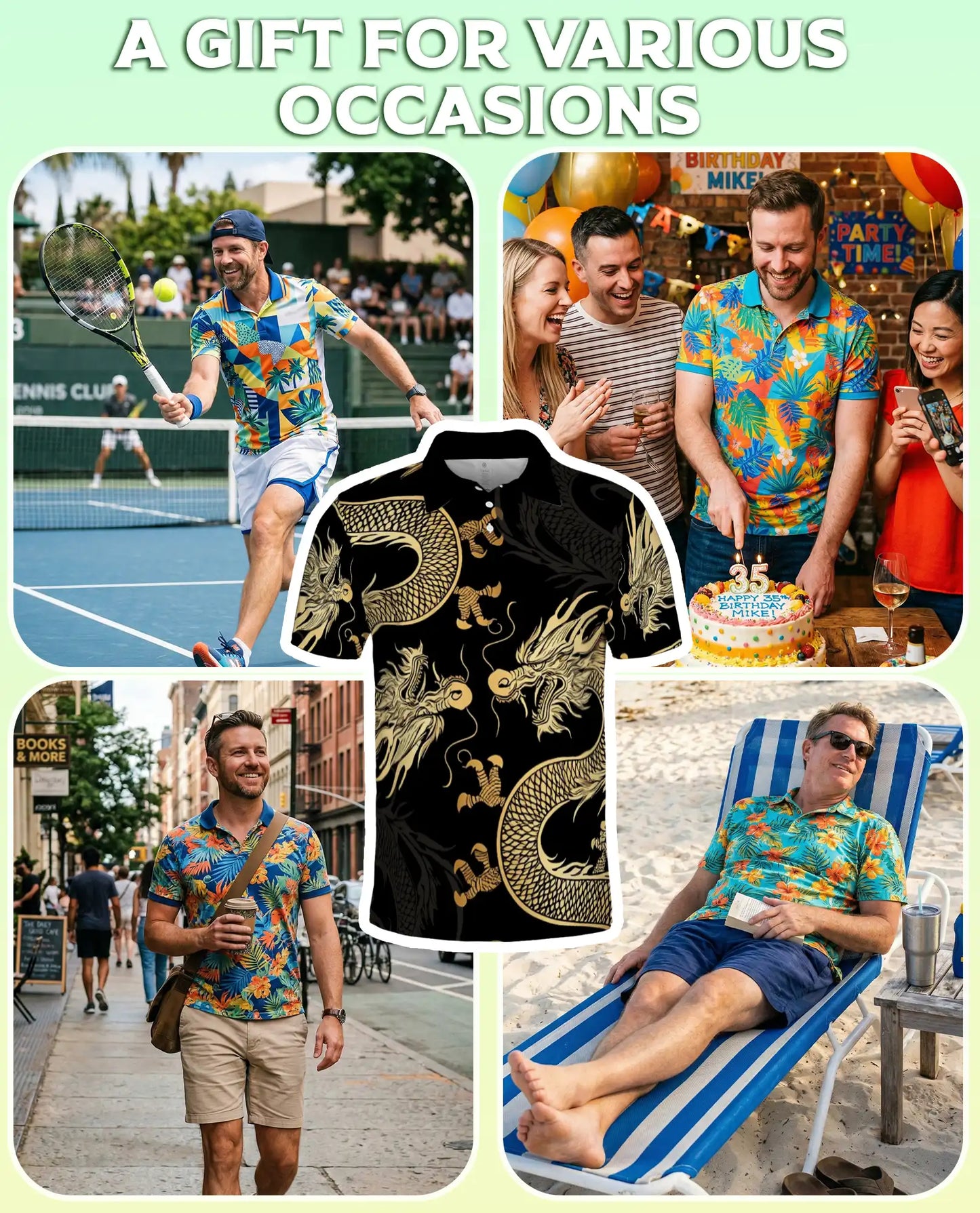 Golden Dragon 3D Polo Shirt for Men – Black Oriental Mythical Art Style | Azhobbyshop