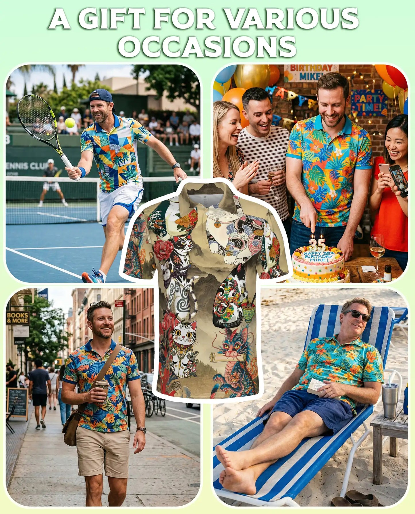 Japanese Cat 3D Polo Shirt for Men – Tattoo Dragon Art Style | Azhobbyshop