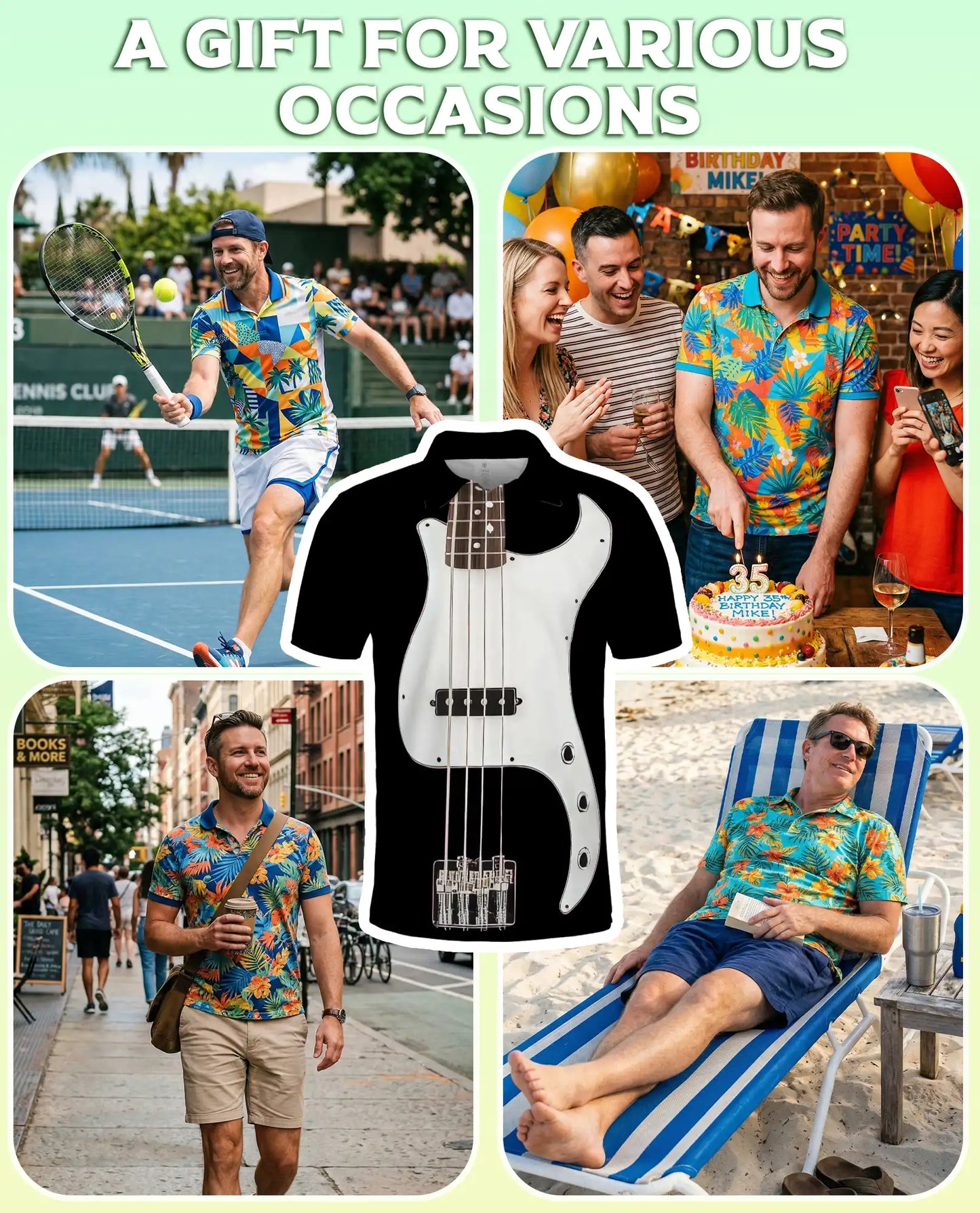 Bass Guitar 3D Polo Shirt for Men – Rock Music Player Style | Azhobbyshop