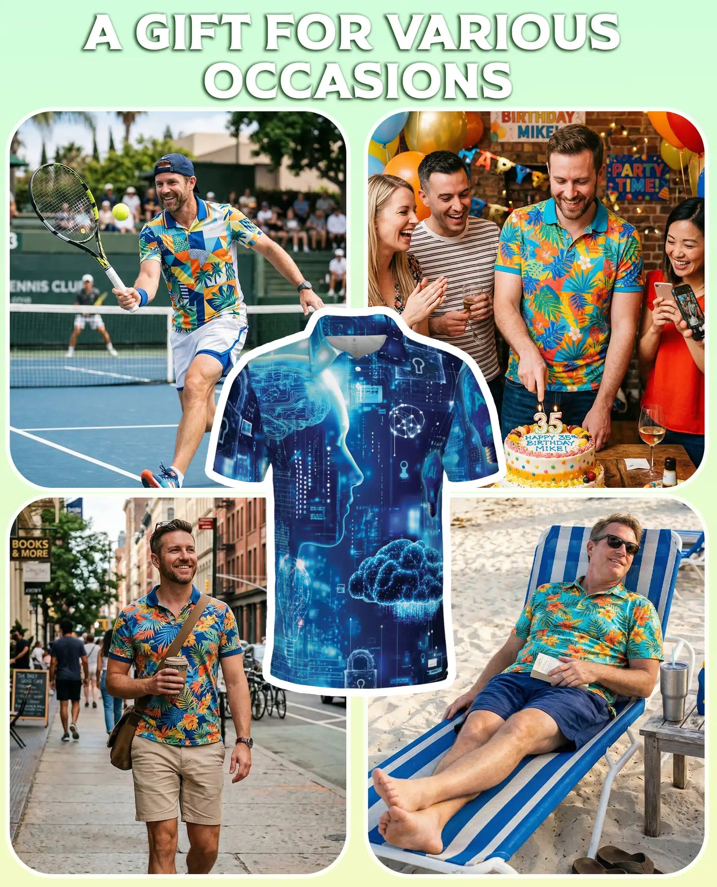 Technology 3D Polo Shirt for Men – Futuristic Digital Brain Cyber Style | Azhobbyshop