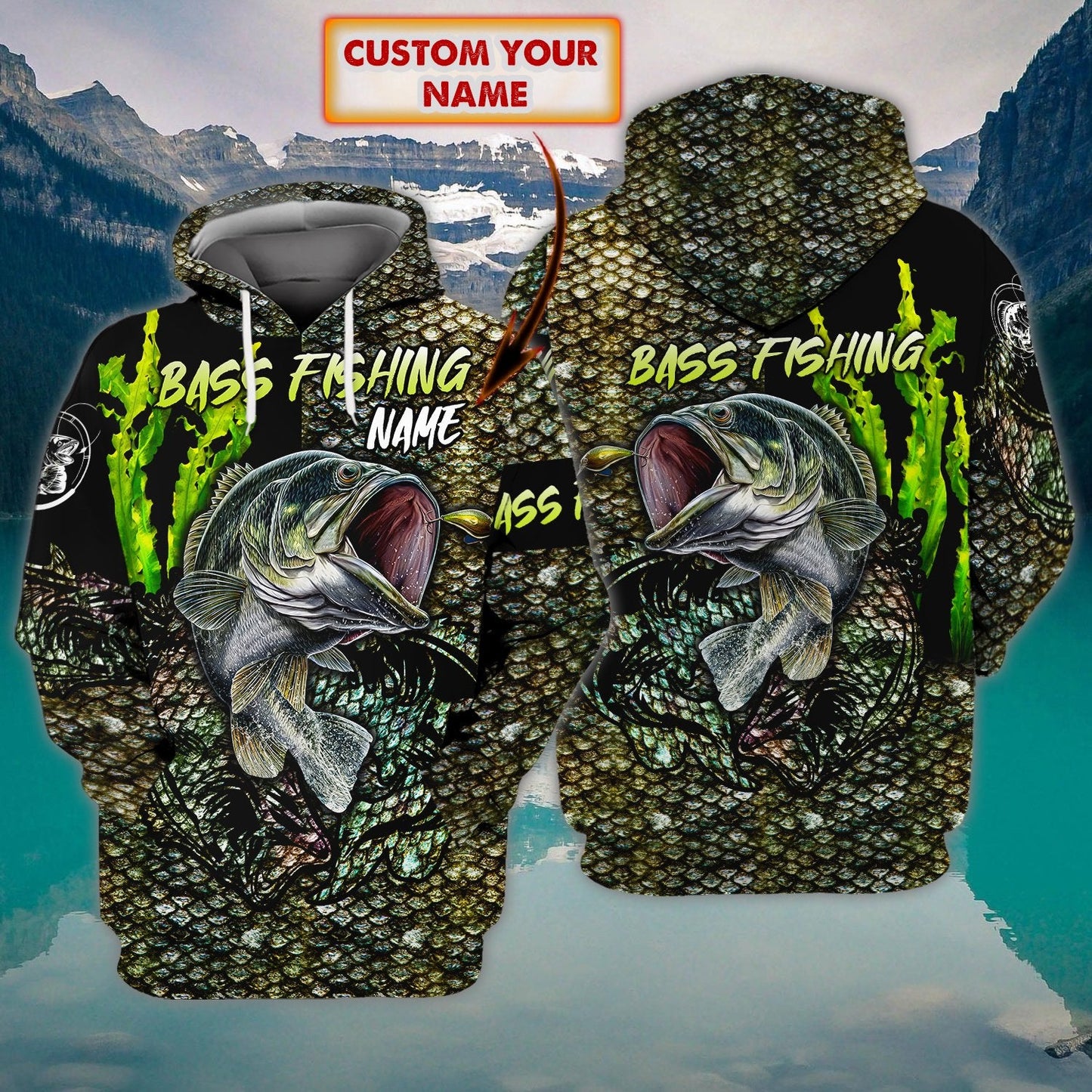 Bass Fishing Personalized Name All Over Print Unisex Hoodie