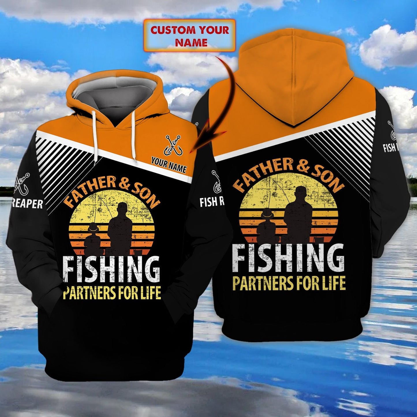 Father And Son Fishing Personalized Name All Over Print Unisex Hoodie