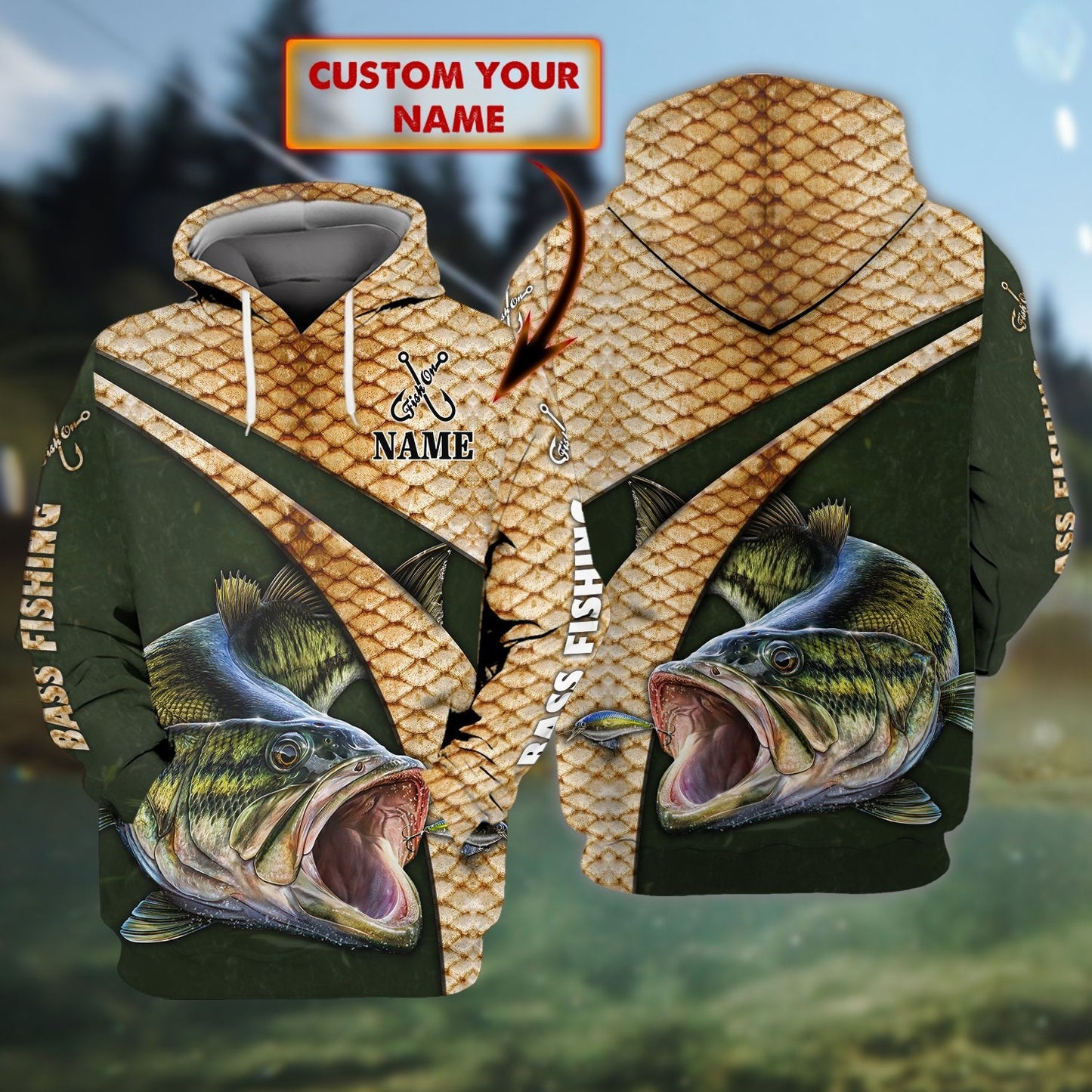 Bass Fishing Personalized Name All Over Print Unisex Hoodie