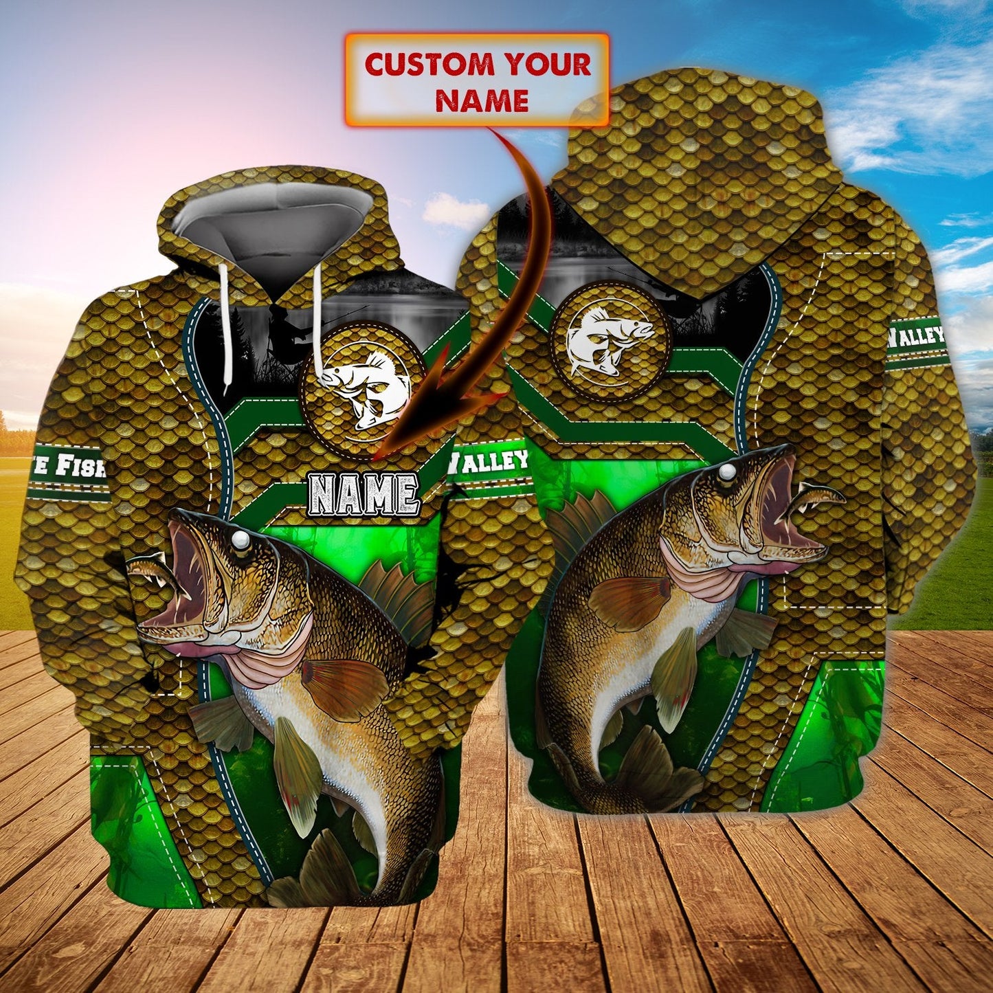 Walleye Fishing Personalized Name All Over Print Unisex Hoodie