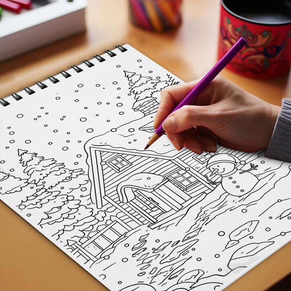Netecom Christmas Scape Coloring Book Spiral Bound for Adults