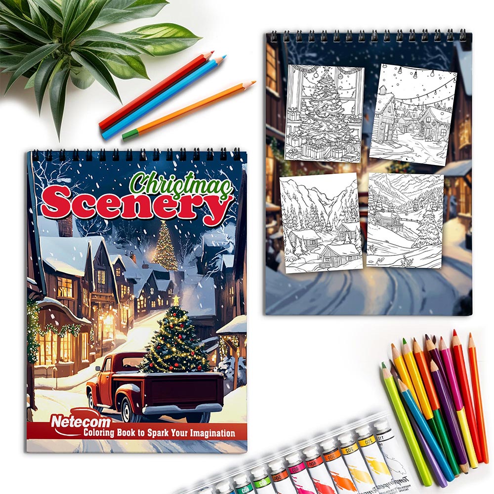 Netecom Christmas Scenery Spiral Coloring Book for Adult