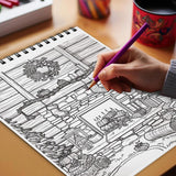 Netecom Cozy Countryside Christmas  Coloring Book Spiral Bound for Adult