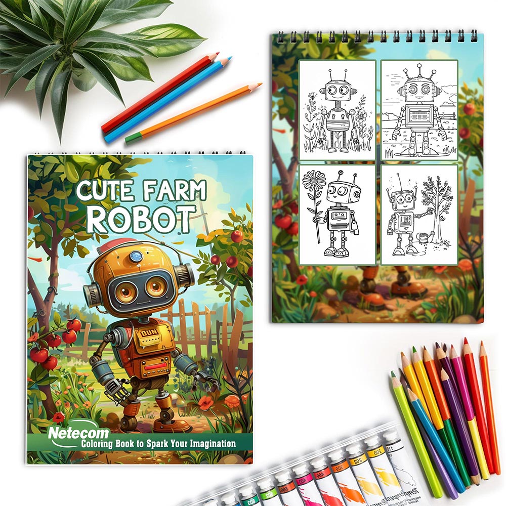 Netecom Cute Farm Robot Spiral Coloring Book for Adults