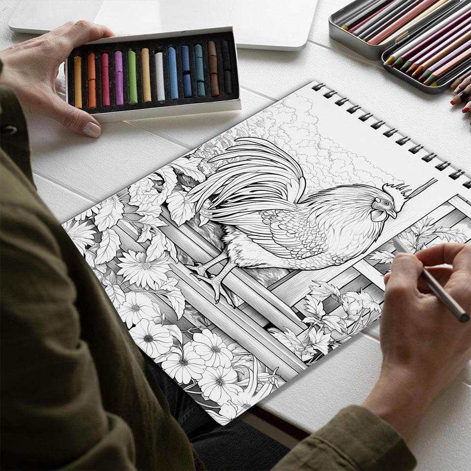 Netecom Farm Life Spiral Bound Coloring Book for Adults