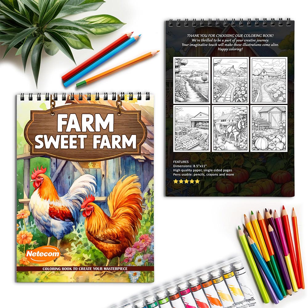 Netecom Farm Sweet Farm Spiral Coloring Book for Adults