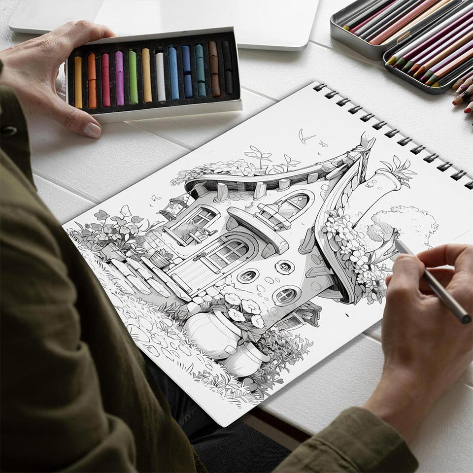 Netecom Mystical Barn houses Spiral Bound Coloring Book for Adults