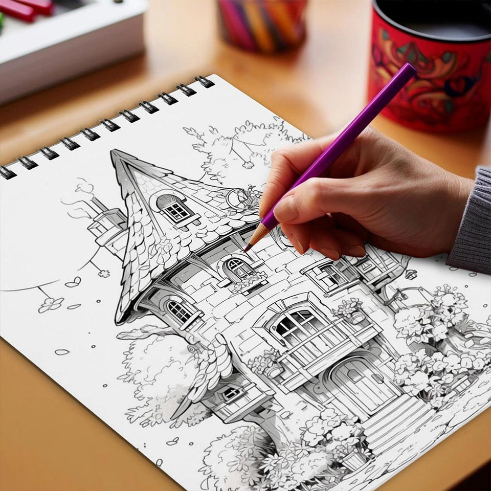 Netecom Mystical Barn houses Coloring Book Spiral Bound for Adults