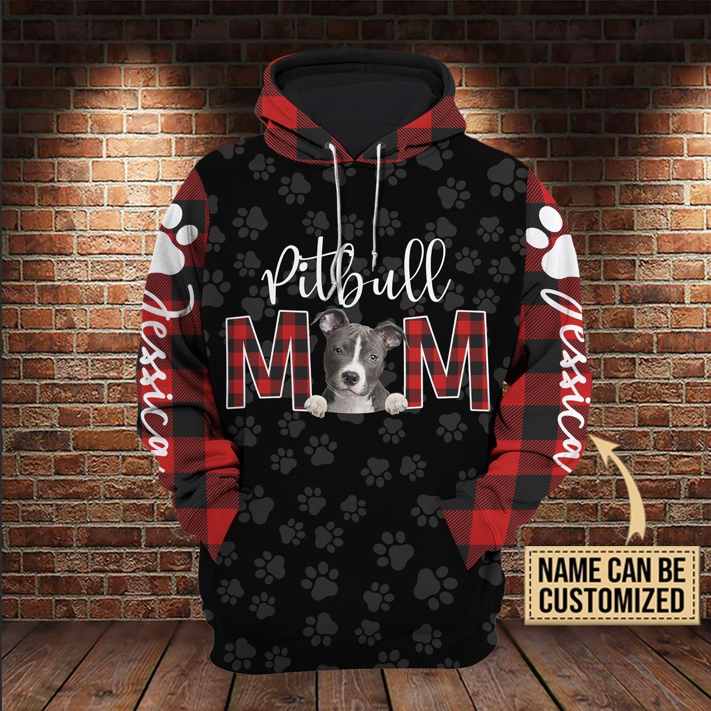 Personalized Pitbull Mom All Over Printed For Dog Lovers Unisex Hoodie