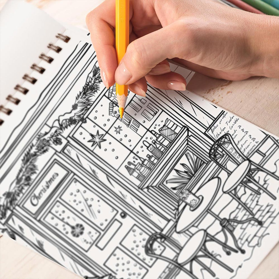 TPLHOUSE Christmas Town Coloring Book Spiral Bound for Adult