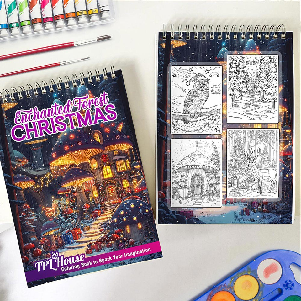 TPLHOUSE Enchanted Forest In Christmas Spiral Coloring Book for Adult