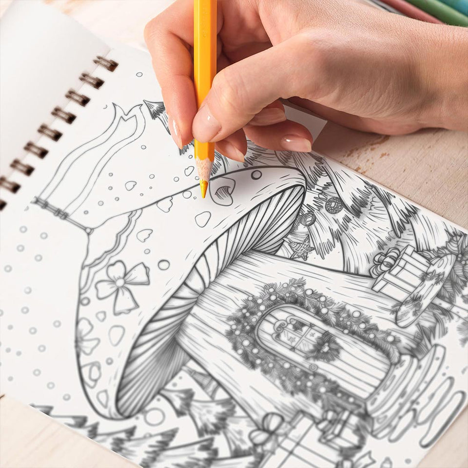 TPLHOUSE Enchanted Forest In Christmas Coloring Book Spiral Bound for Adult