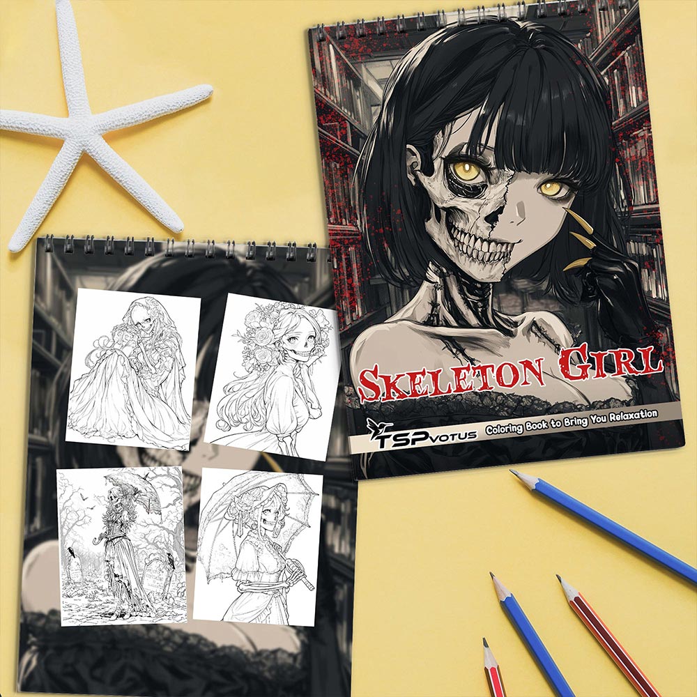 TSPVOTUS Skeleton Girl Coloring Book Spiral Bound for Adults